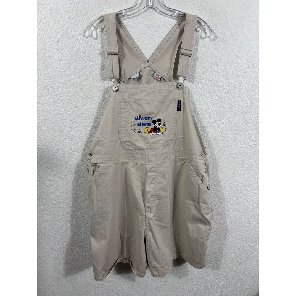 Disney Mickey Mouse Shortalls Overalls Women's 20W Beige Cotton Embroidered Vtg
